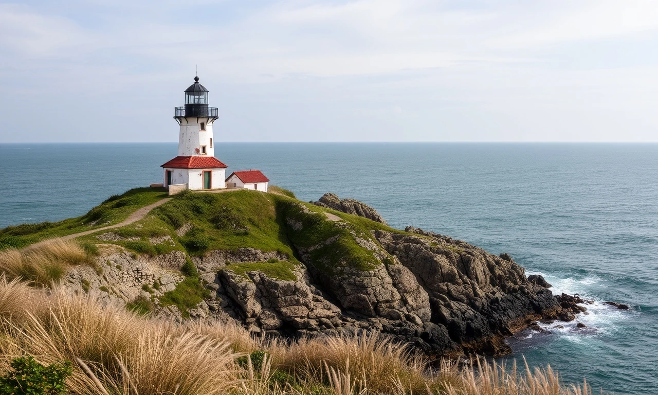 AI image prompt example stage 1 — generic daytime lighthouse rendered from the bare prompt 'an old lighthouse'